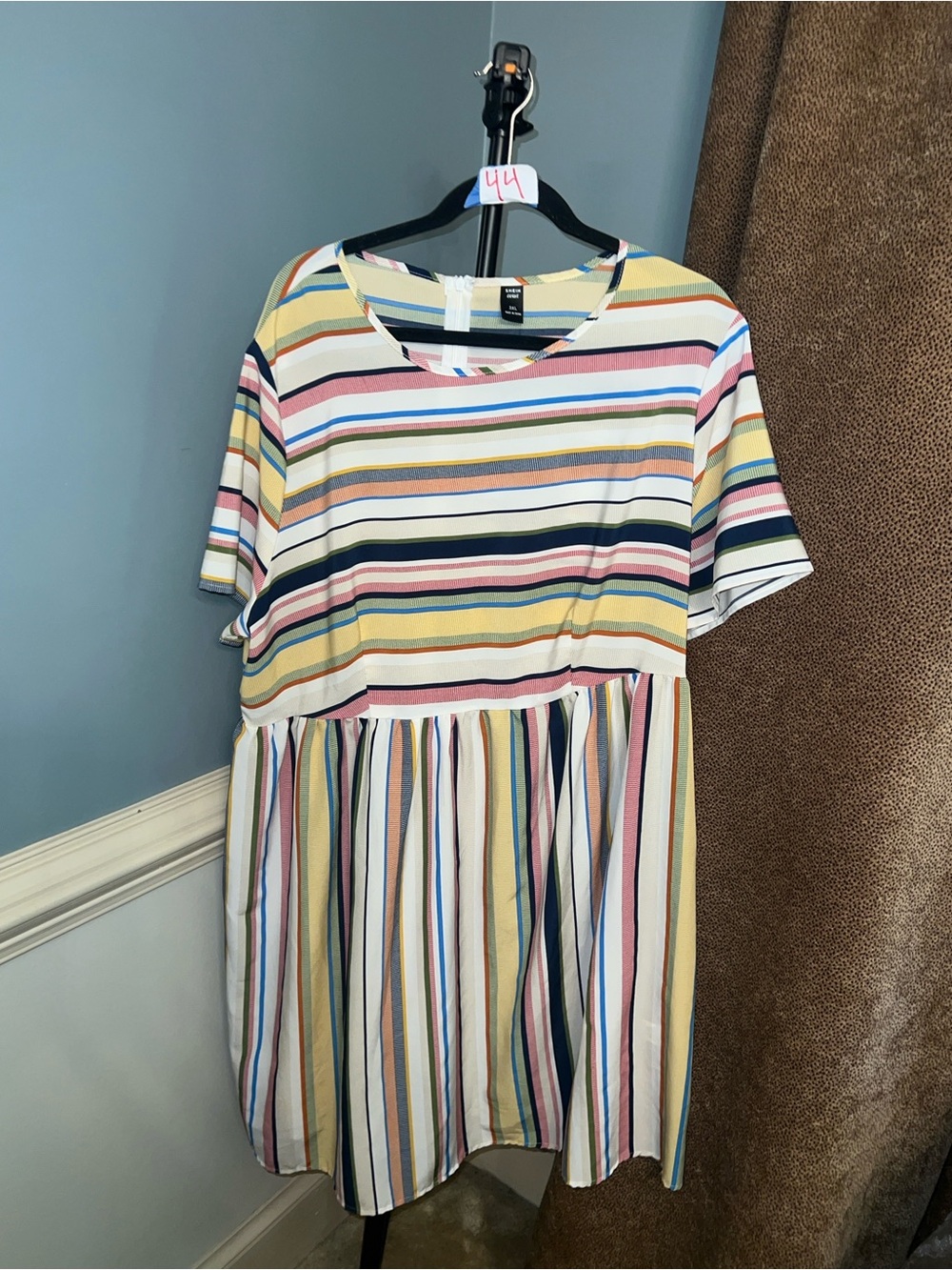 SHEIN Short Sleeve Striped Tiered Dress in Pastel Mix